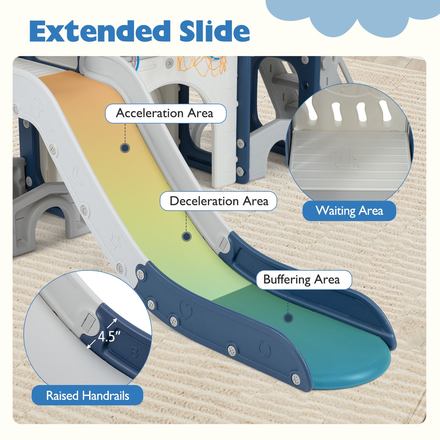 10 in 1 Toddler Slide Set Kids Slide and Climber Playset Indoor Playground-Blue