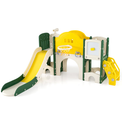 10 in 1 Toddler Slide Set Kids Slide and Climber Playset Indoor Playground-Yellow