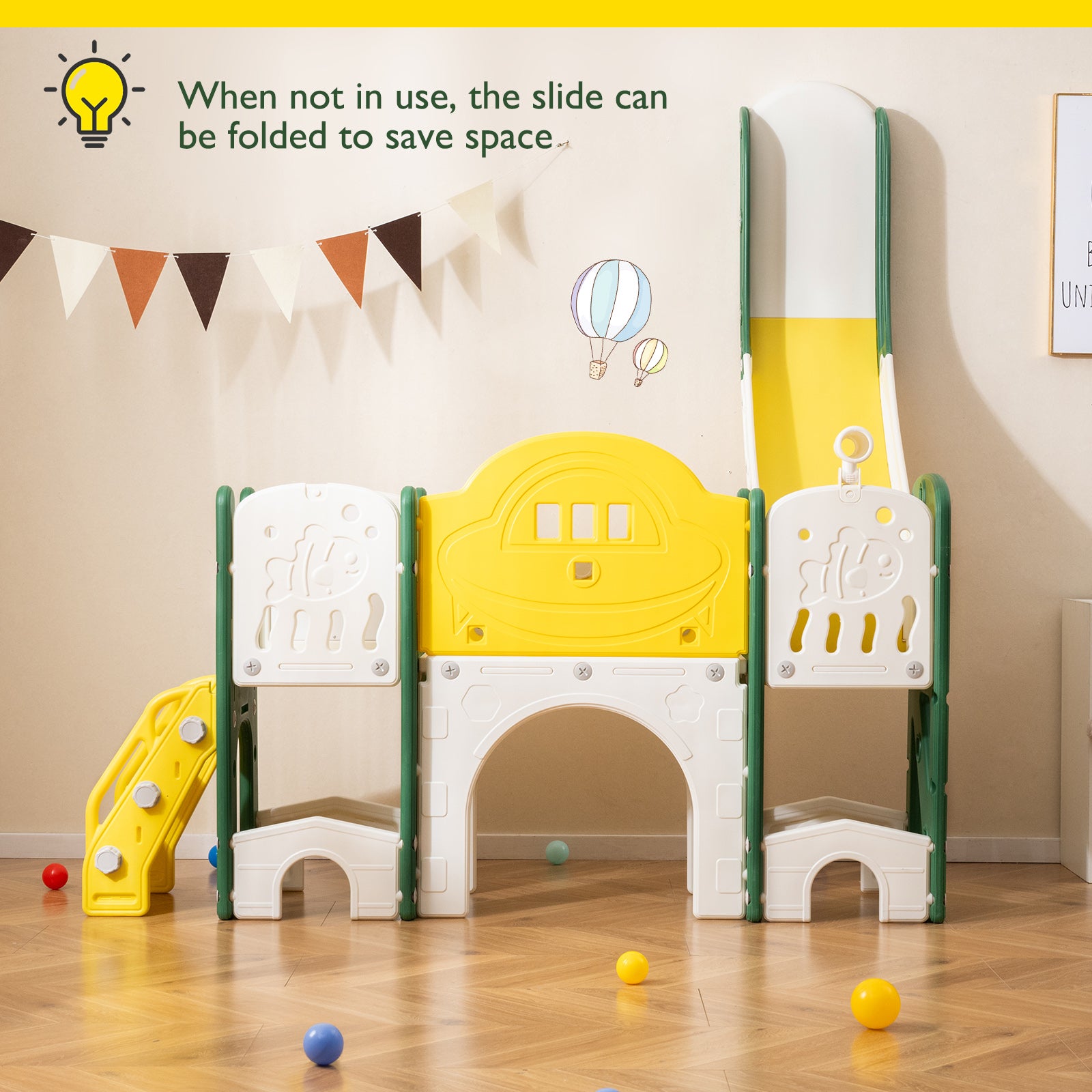 10 in 1 Toddler Slide Set Kids Slide and Climber Playset Indoor Playground-Yellow