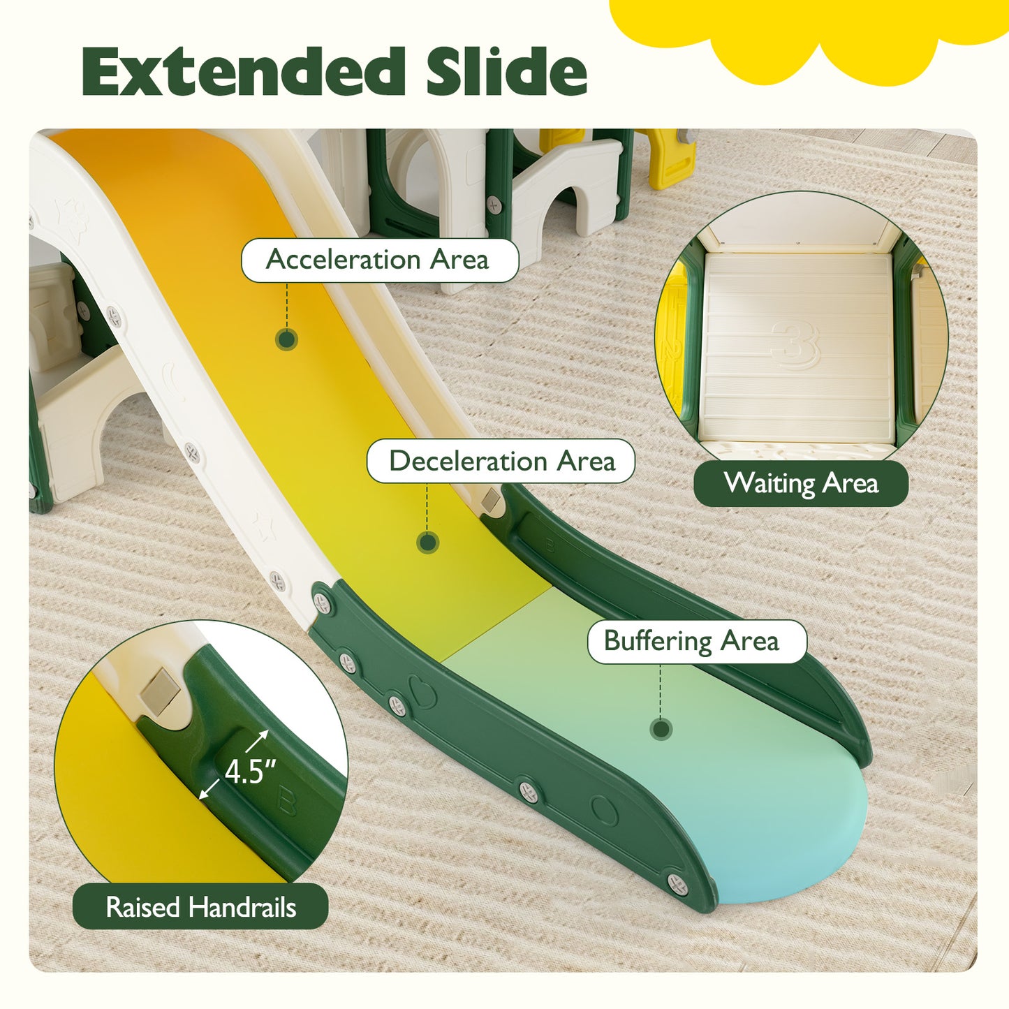 10 in 1 Toddler Slide Set Kids Slide and Climber Playset Indoor Playground-Yellow