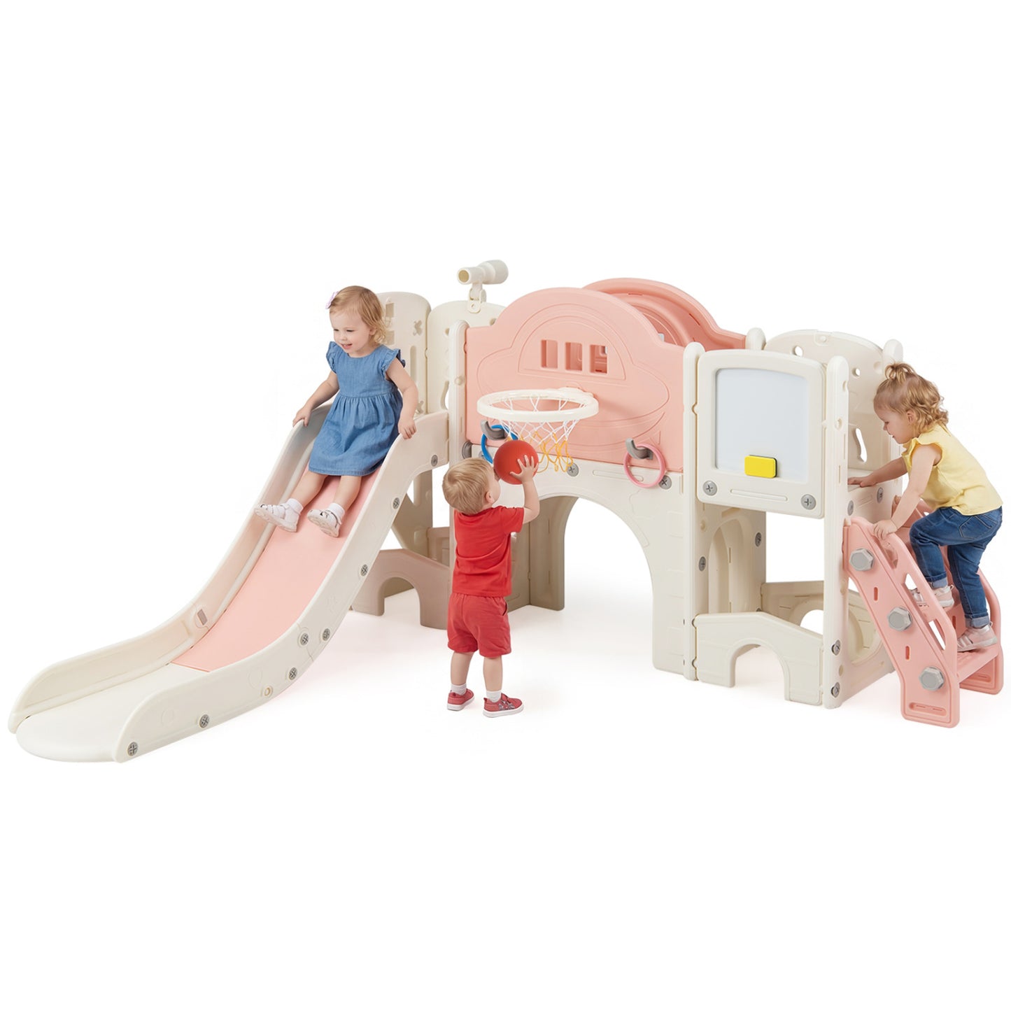 10 in 1 Toddler Slide Set Kids Slide and Climber Playset Indoor Playground-Blue - Pink