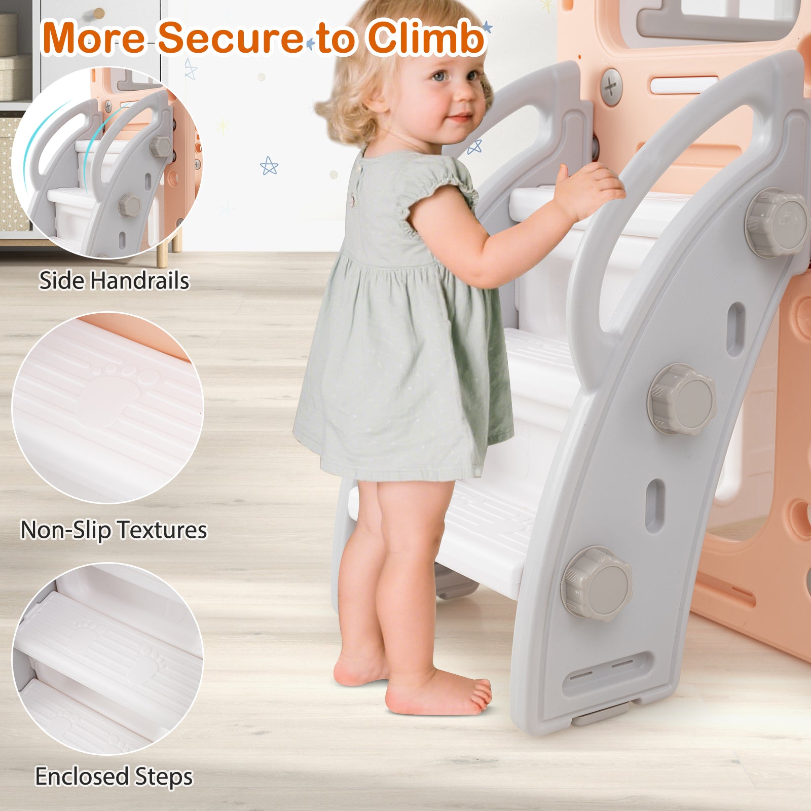 10-in-1 Toddler Swing and Slide Set Climber Playset with Basketball Hoop-Pink