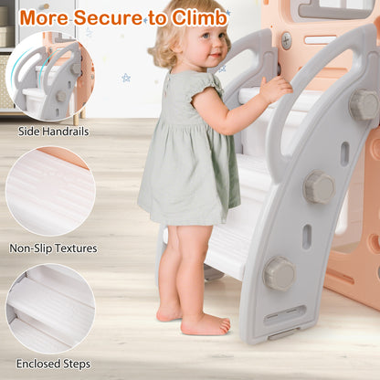 10-in-1 Toddler Swing and Slide Set Climber Playset with Basketball Hoop-Pink