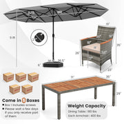 10 Pieces Patio Wicker Dining Set with 15 Feet Double-Sided Patio Umbrella-Gray