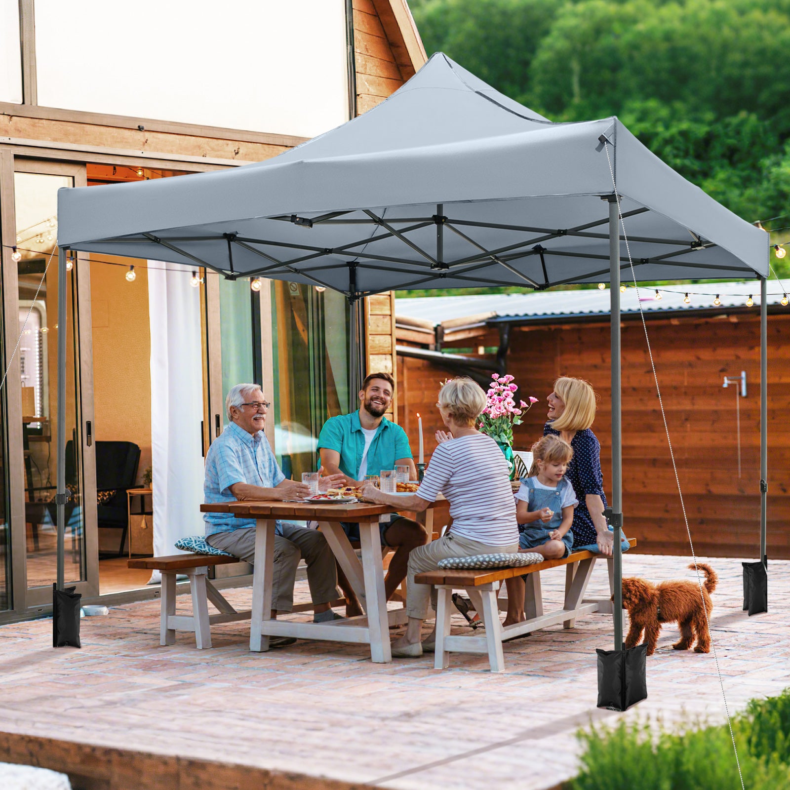 10 x 10 FT Outdoor Pop up Canopy Tent Easy Setup Gazebo Shelter with Wheeled Bag-Gray