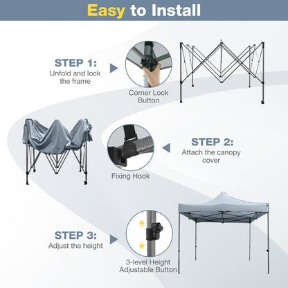 10 x 10 FT Outdoor Pop up Canopy Tent Easy Setup Gazebo Shelter with Wheeled Bag-Gray