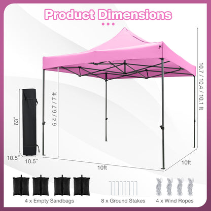 10 x 10 FT Outdoor Pop up Canopy Tent Easy Setup Gazebo Shelter with Wheeled Bag-Pink