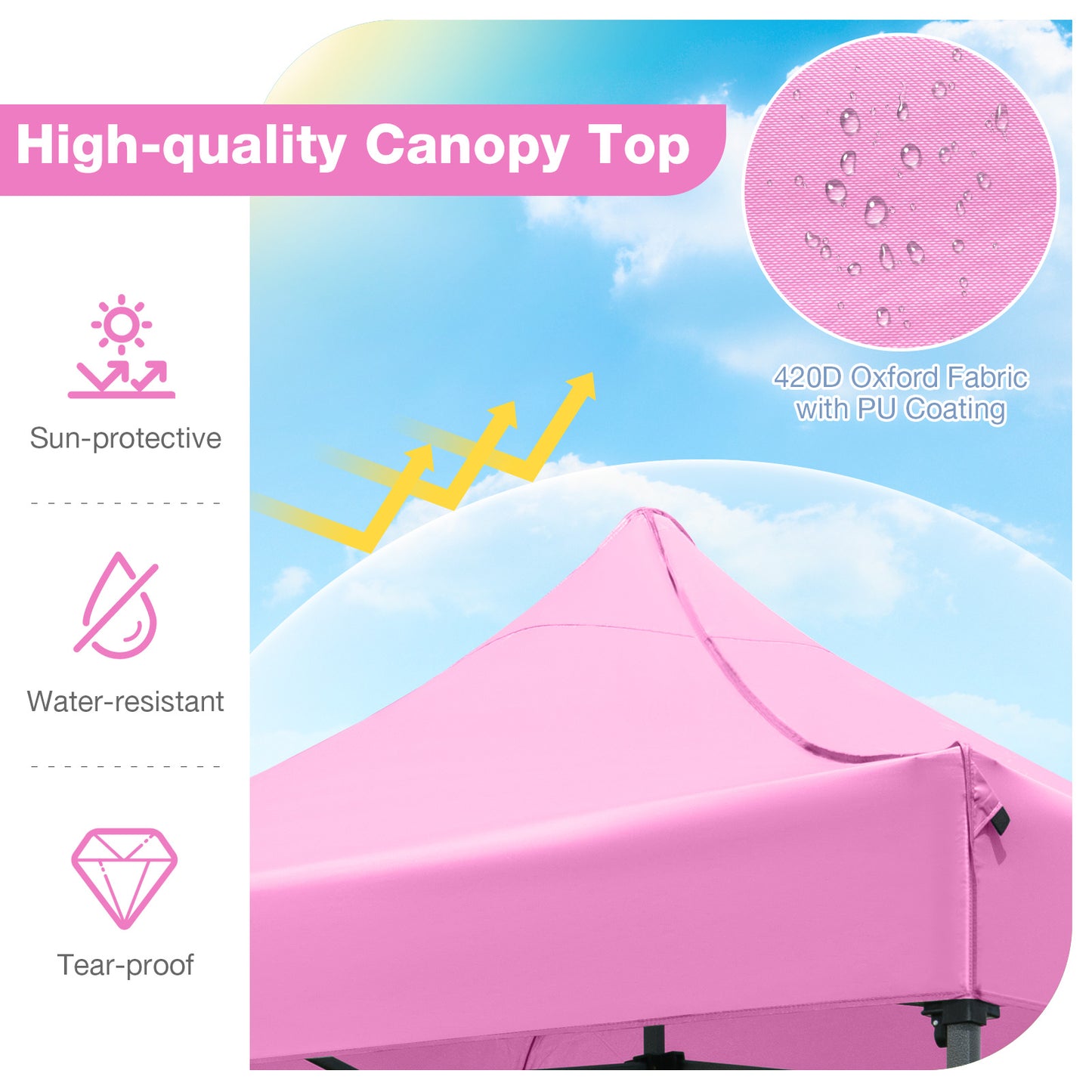 10 x 10 FT Outdoor Pop up Canopy Tent Easy Setup Gazebo Shelter with Wheeled Bag-Pink
