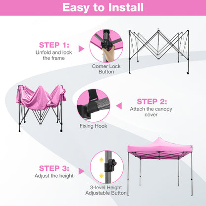 10 x 10 FT Outdoor Pop up Canopy Tent Easy Setup Gazebo Shelter with Wheeled Bag-Pink