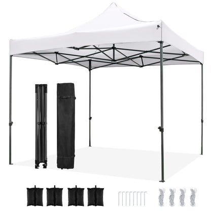 10 x 10 FT Outdoor Pop up Canopy Tent Easy Setup Gazebo Shelter with Wheeled Bag-White