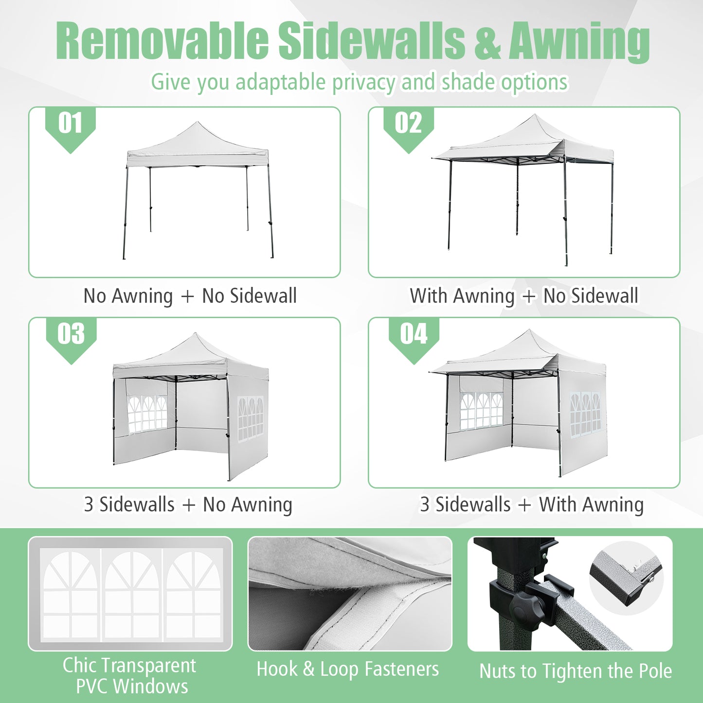 10 x 10 FT Pop up Canopy Tent with Sidewalls and Awning for Party Picnic Event-White