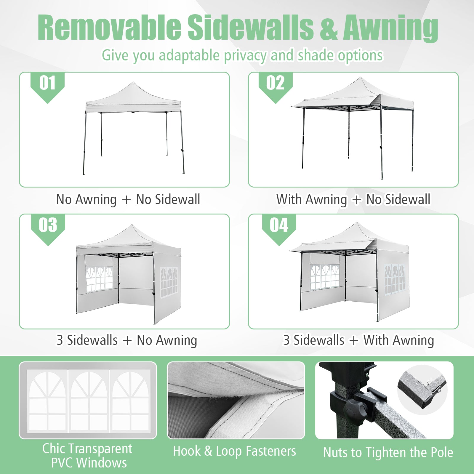 10 x 10 FT Pop up Canopy Tent with Sidewalls and Awning for Party Picnic Event-White