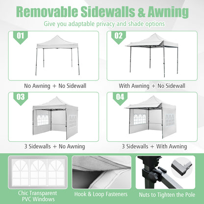 10 x 10 FT Pop up Canopy Tent with Sidewalls and Awning for Party Picnic Event-White