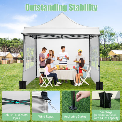 10 x 10 FT Pop up Canopy Tent with Sidewalls and Awning for Party Picnic Event-White
