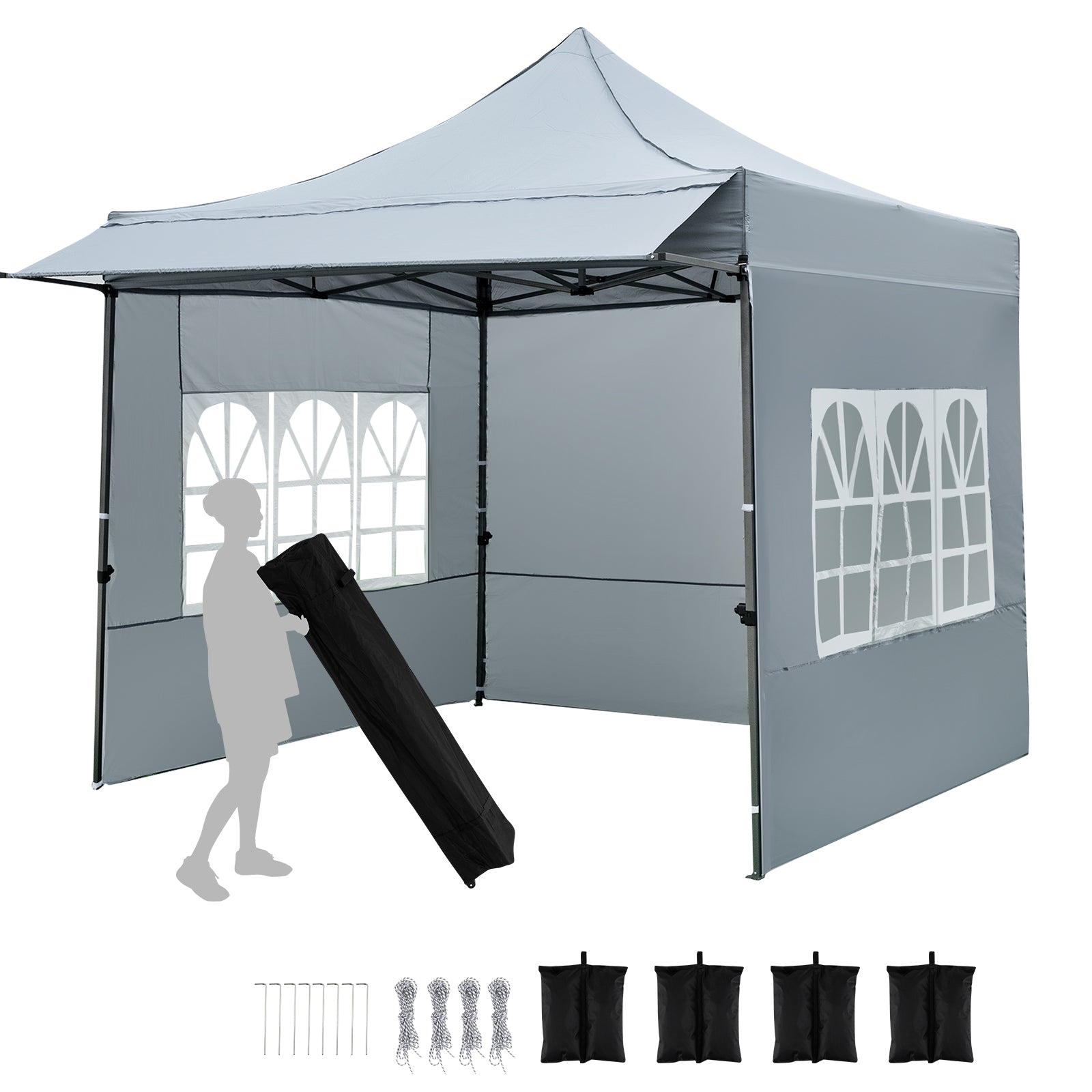 10 x 10 FT Pop up Canopy Tent with Sidewalls and Awning for Party Picnic Event-Gray
