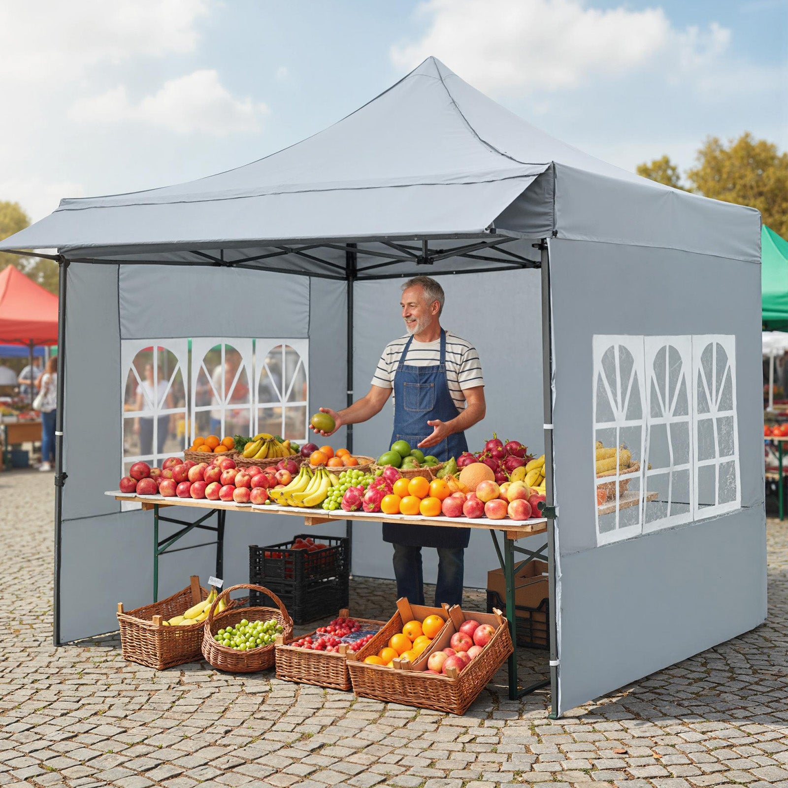 10 x 10 FT Pop up Canopy Tent with Sidewalls and Awning for Party Picnic Event-Gray