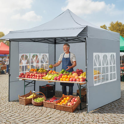 10 x 10 FT Pop up Canopy Tent with Sidewalls and Awning for Party Picnic Event-Gray