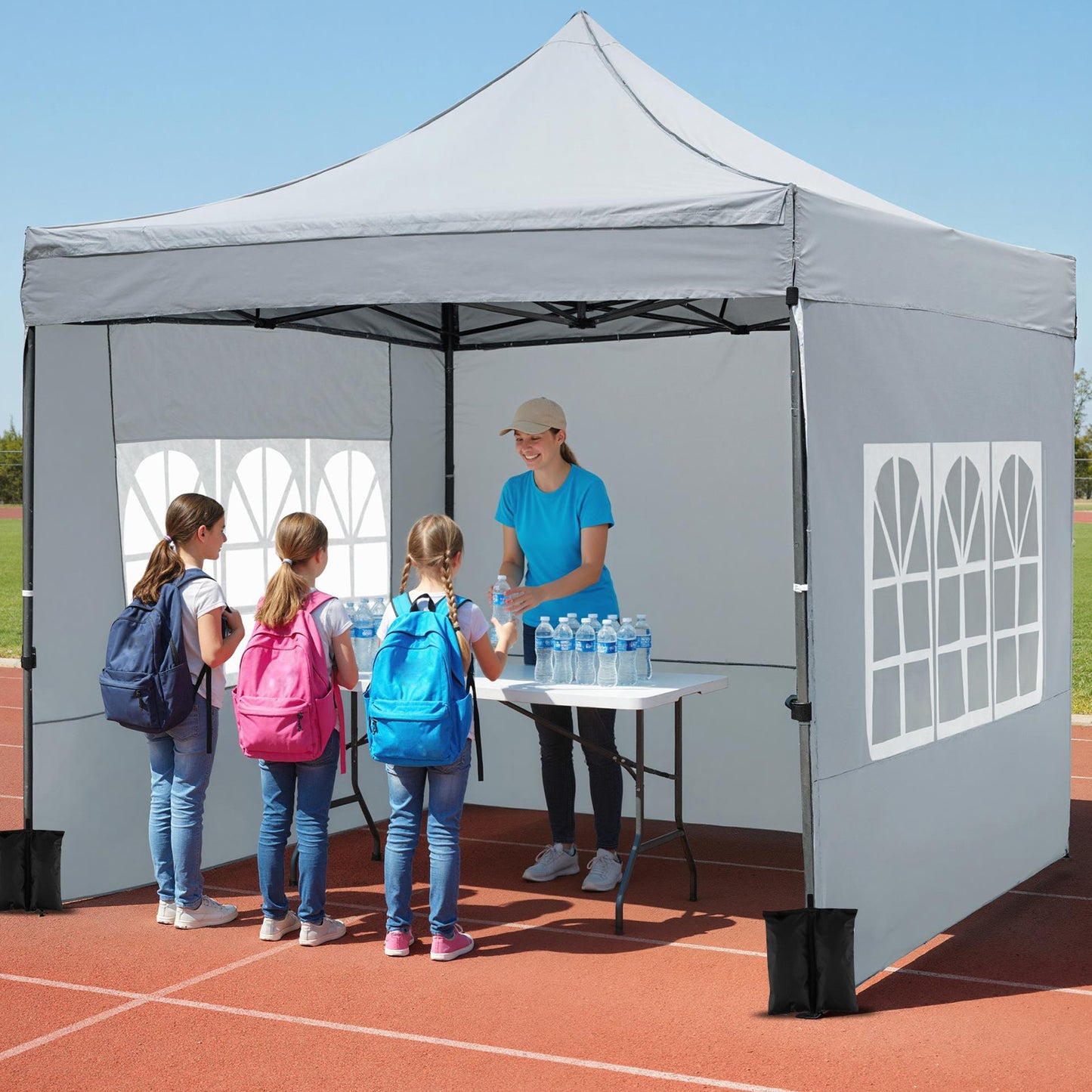 10 x 10 FT Pop up Canopy Tent with Sidewalls and Awning for Party Picnic Event-Gray