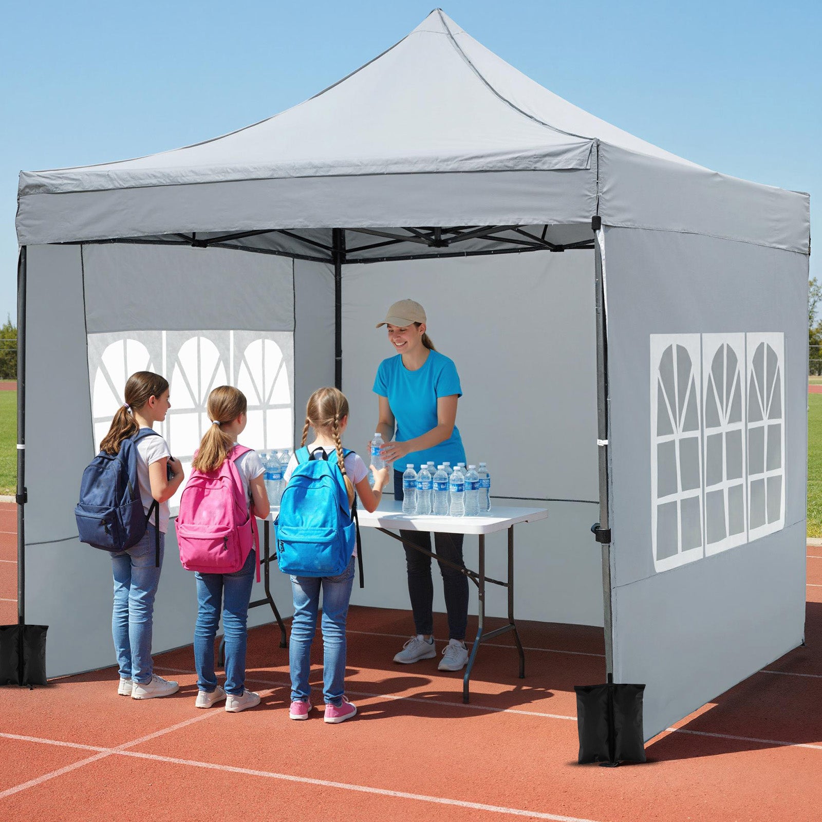 10 x 10 FT Pop up Canopy Tent with Sidewalls and Awning for Party Picnic Event-Gray