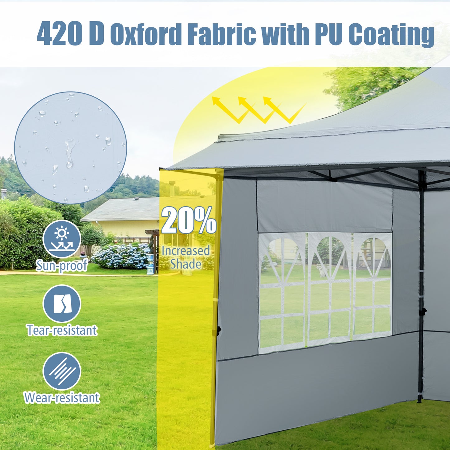 10 x 10 FT Pop up Canopy Tent with Sidewalls and Awning for Party Picnic Event-Gray