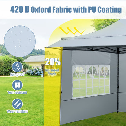 10 x 10 FT Pop up Canopy Tent with Sidewalls and Awning for Party Picnic Event-Gray