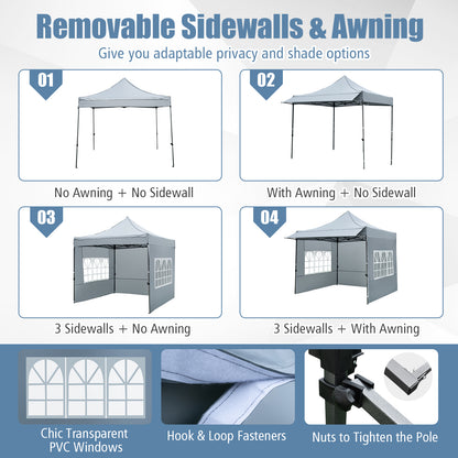 10 x 10 FT Pop up Canopy Tent with Sidewalls and Awning for Party Picnic Event-Gray