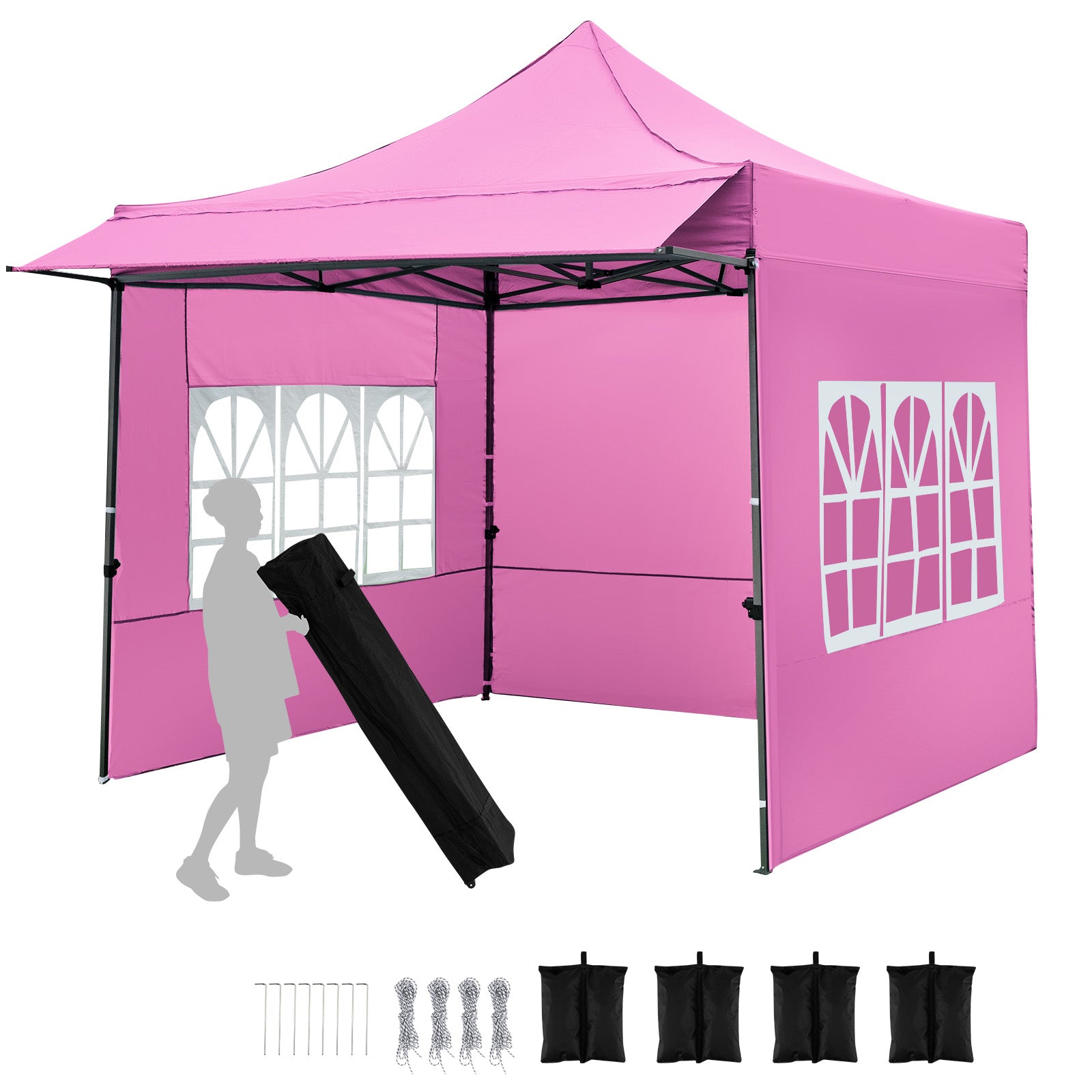 10 x 10 FT Pop up Canopy Tent with Sidewalls and Awning for Party Picnic Event-Pink