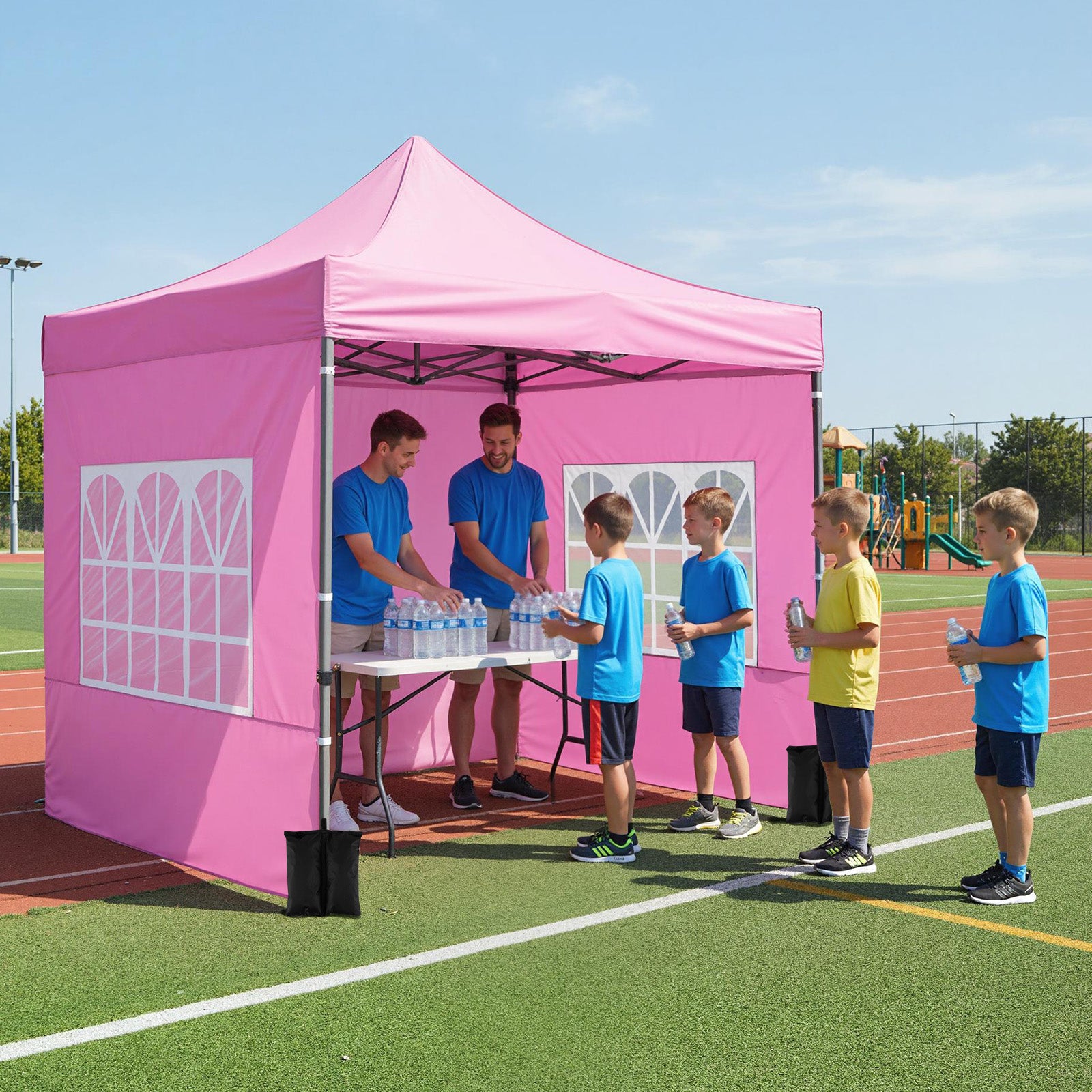 10 x 10 FT Pop up Canopy Tent with Sidewalls and Awning for Party Picnic Event-Pink