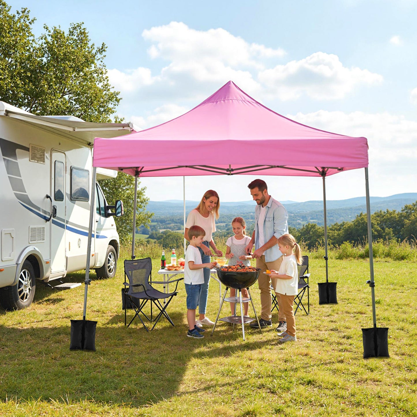 10 x 10 FT Pop up Canopy Tent with Sidewalls and Awning for Party Picnic Event-Pink