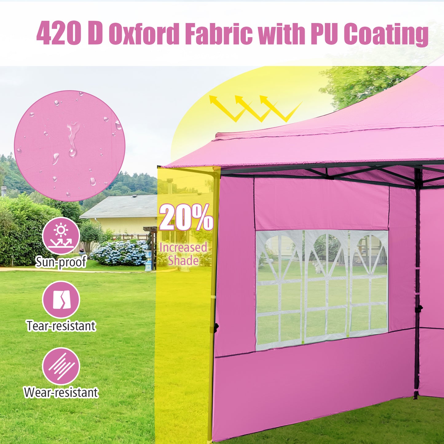 10 x 10 FT Pop up Canopy Tent with Sidewalls and Awning for Party Picnic Event-Pink