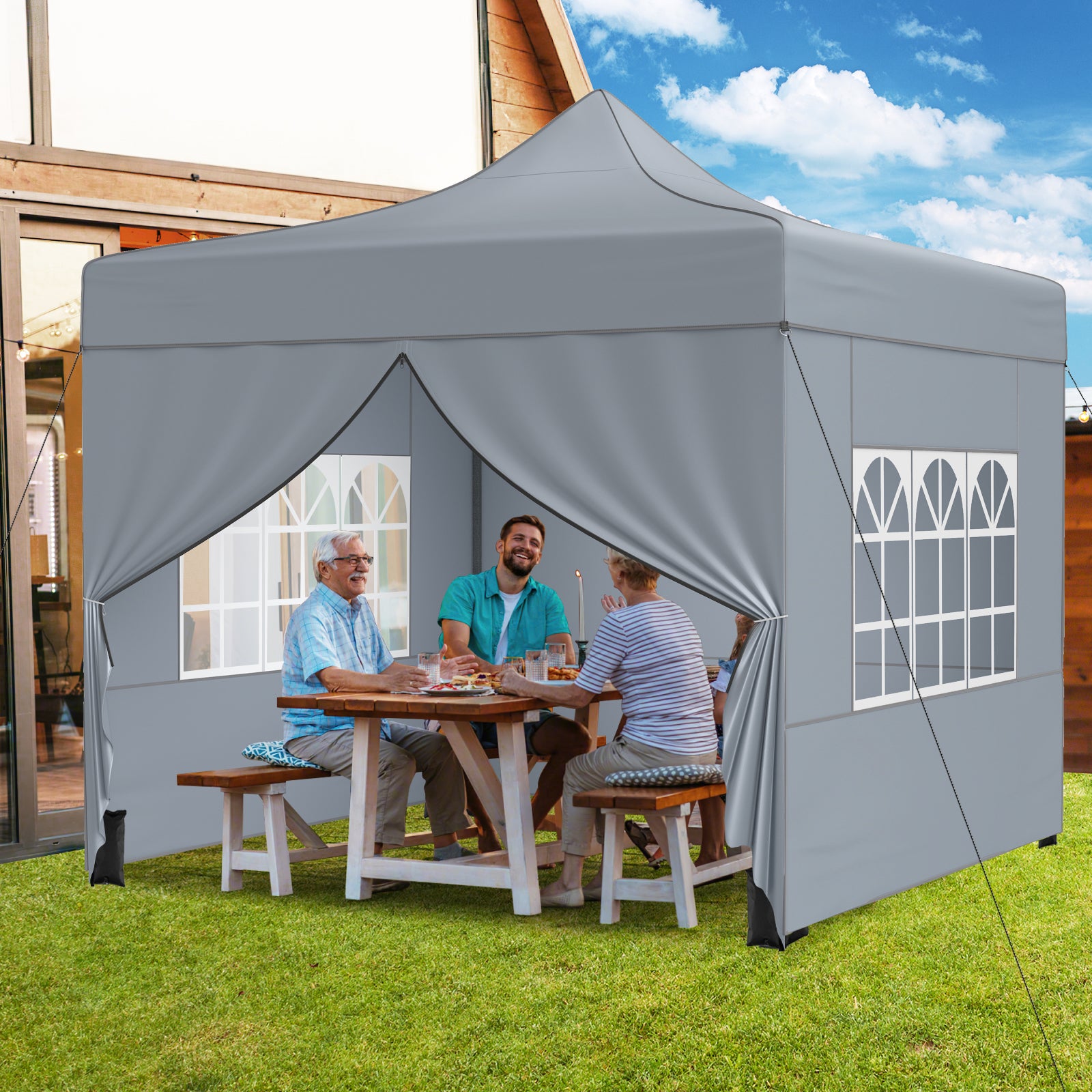 10 x 10 FT Pop up Canopy Tent with 4 Removable Sidewalls and Wheeled Bag-Gray