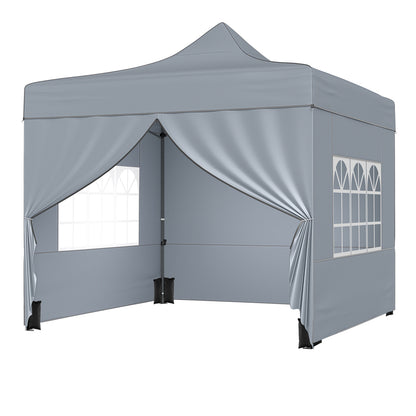 10 x 10 FT Pop up Canopy Tent with 4 Removable Sidewalls and Wheeled Bag-Gray