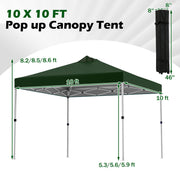 10 x 10 Feet Outdoor Commercial Pop up Canopy Tent-Green
