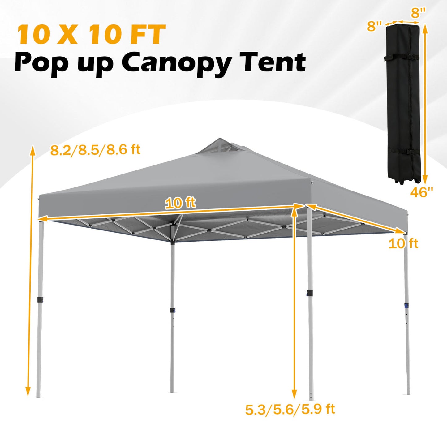 10 x 10 Feet Outdoor Commercial Pop up Canopy Tent-Gray