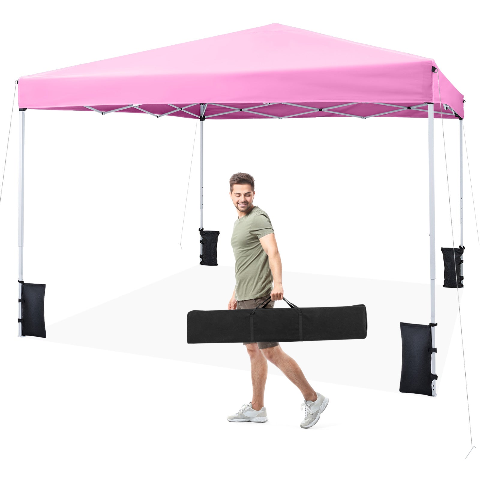 10 x 10 Feet Pop up Canopy Tent with Carrying Bag and 4 Sandbags-Pink