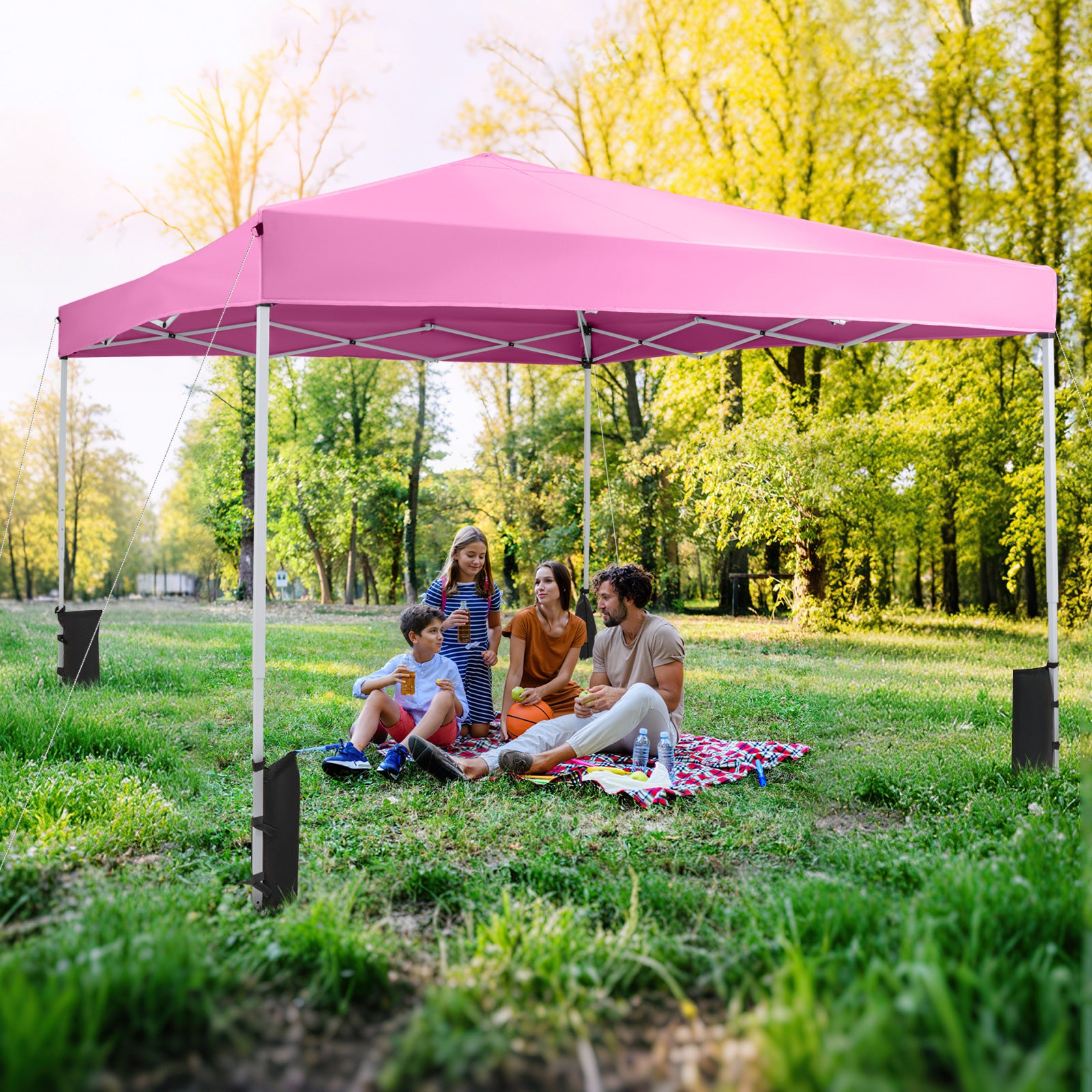 10 x 10 Feet Pop up Canopy Tent with Carrying Bag and 4 Sandbags-Pink