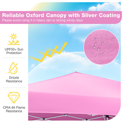 10 x 10 Feet Pop up Canopy Tent with Carrying Bag and 4 Sandbags-Pink