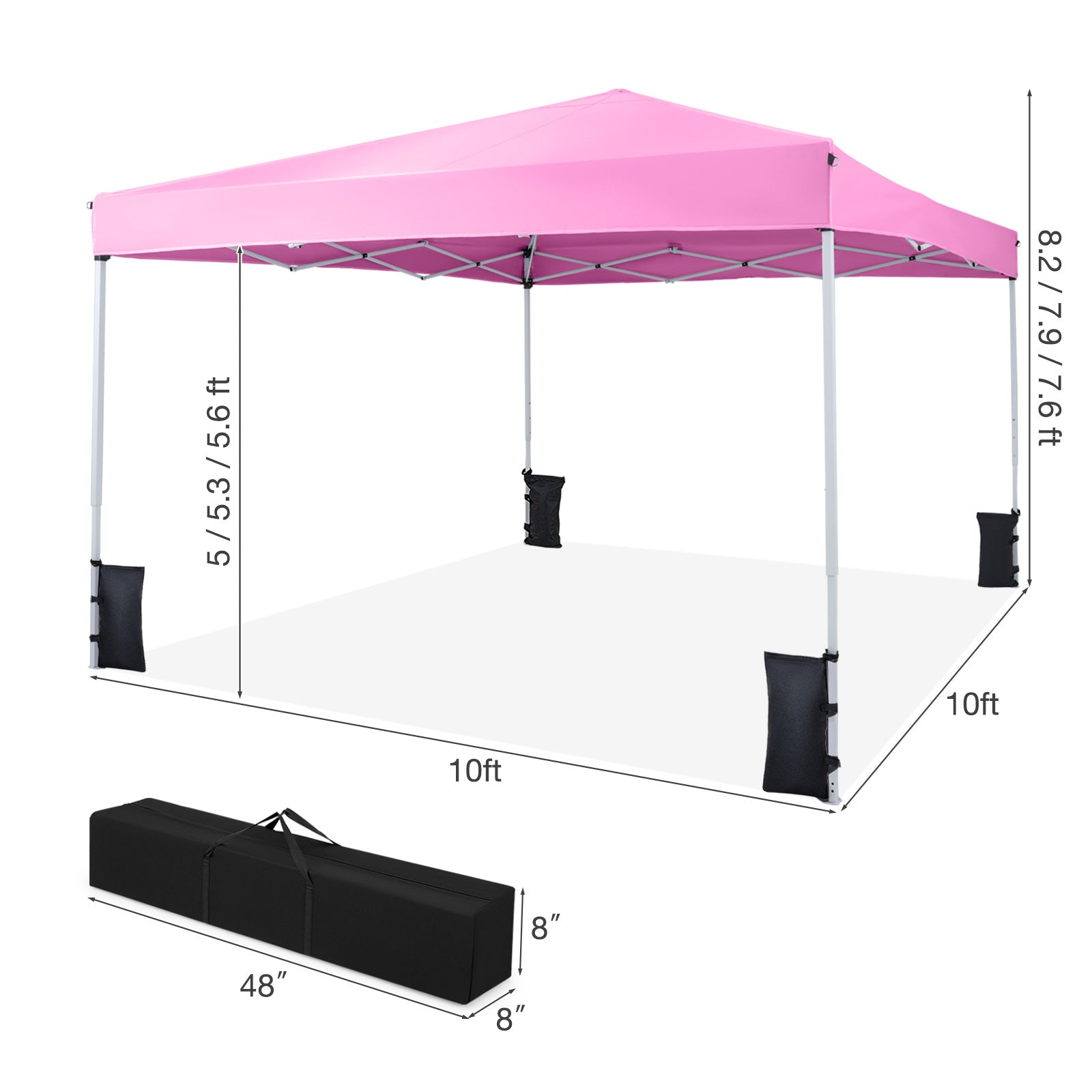 10 x 10 Feet Pop up Canopy Tent with Carrying Bag and 4 Sandbags-Pink