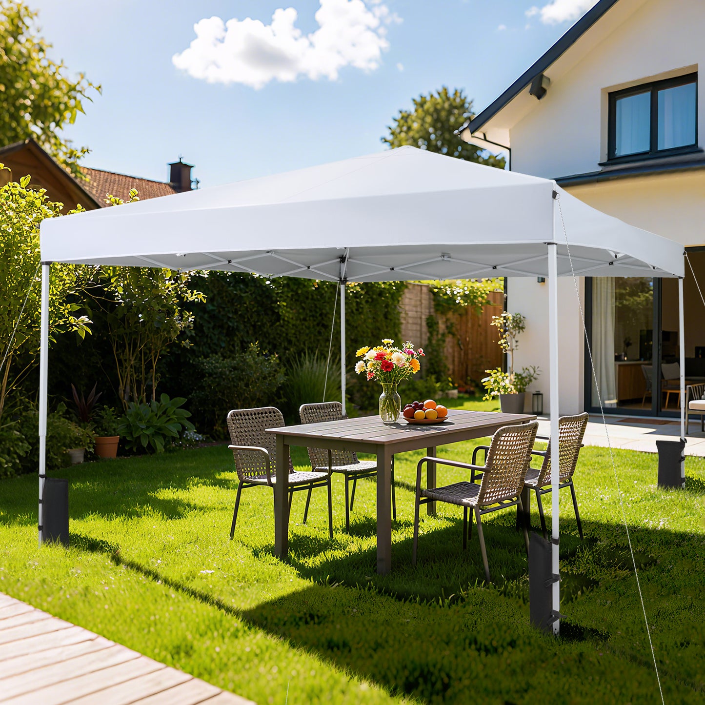 10 x 10 Feet Pop up Canopy Tent with Carrying Bag and 4 Sandbags-White