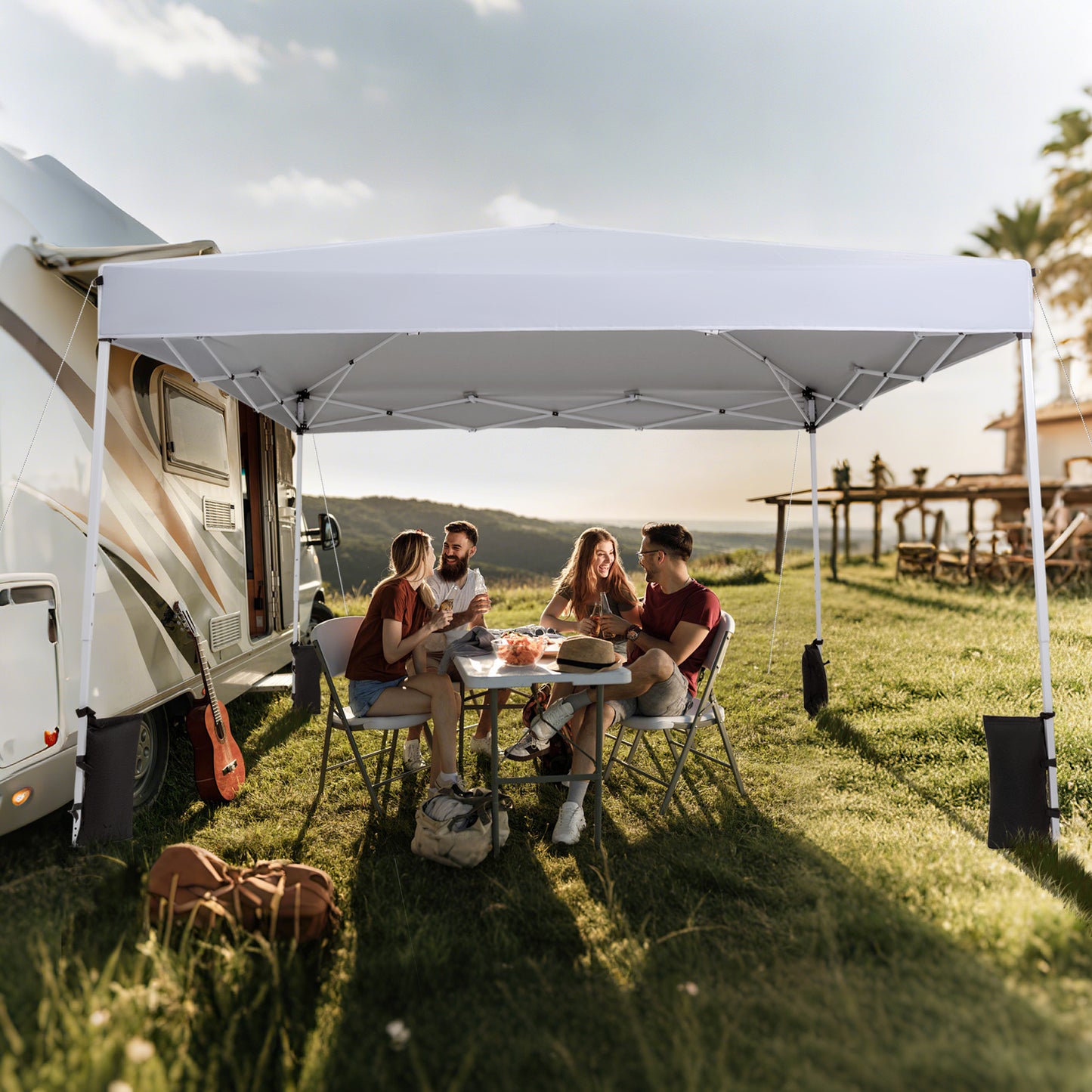 10 x 10 Feet Pop up Canopy Tent with Carrying Bag and 4 Sandbags-White