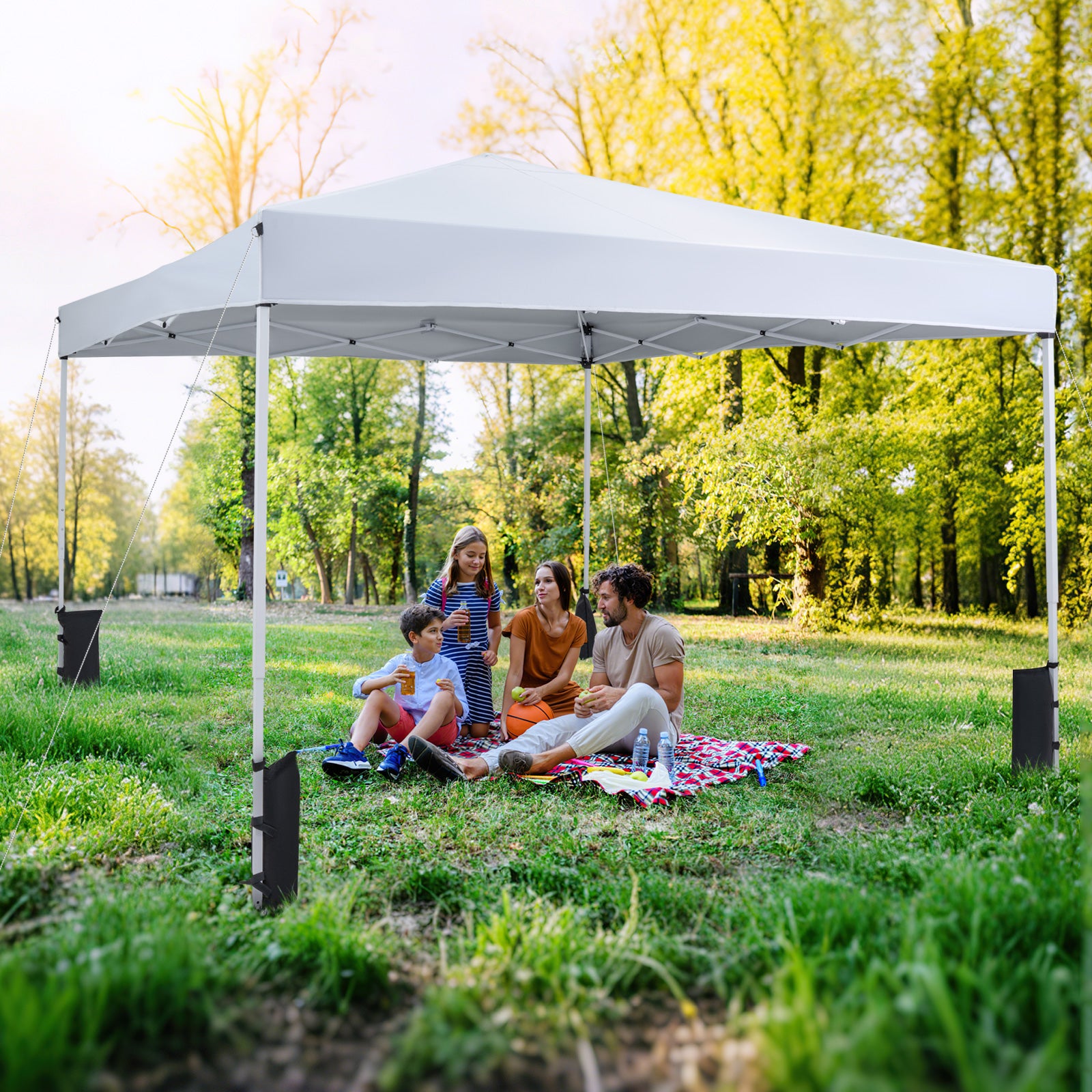 10 x 10 Feet Pop up Canopy Tent with Carrying Bag and 4 Sandbags-White