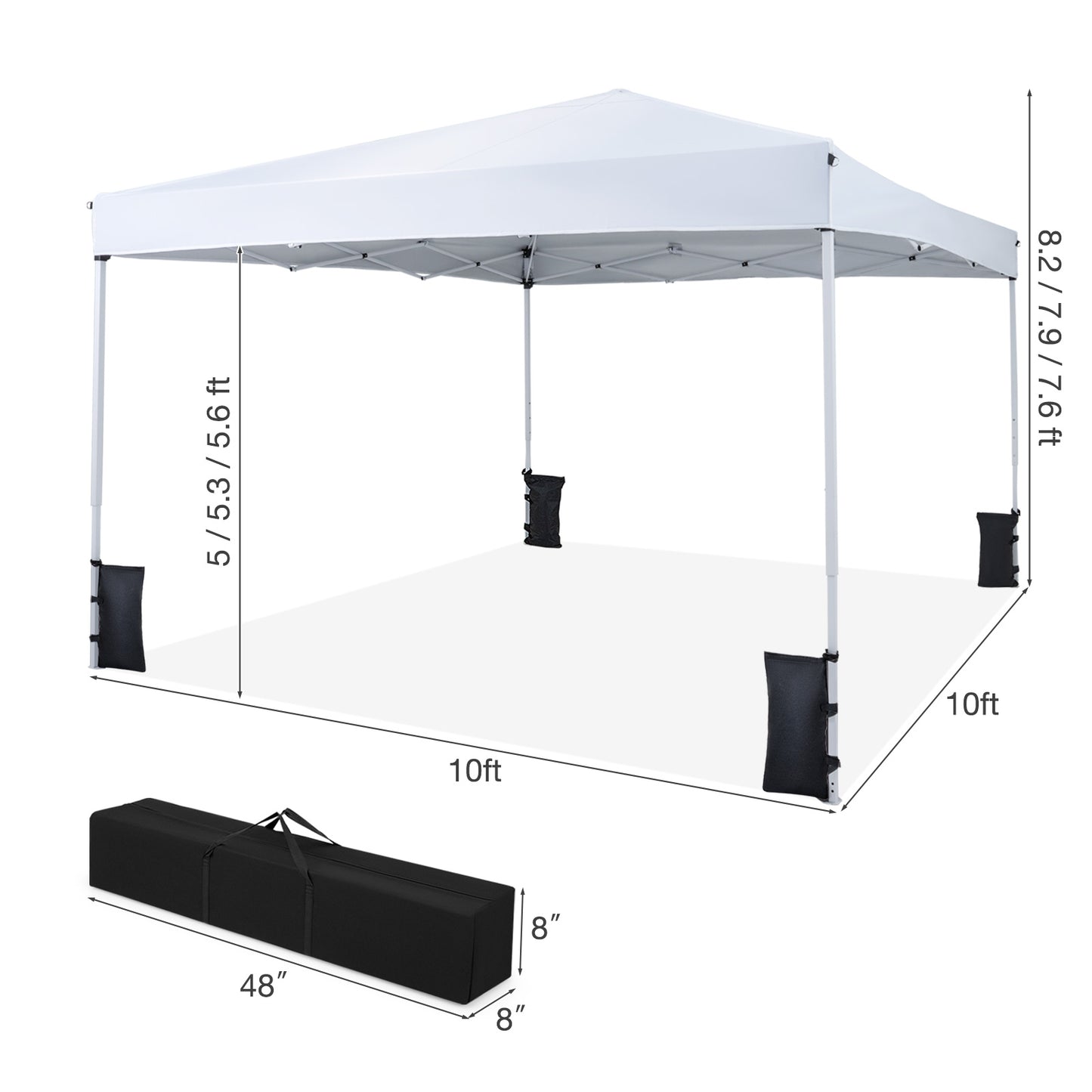 10 x 10 Feet Pop up Canopy Tent with Carrying Bag and 4 Sandbags-White