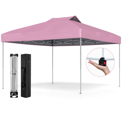 10 X 10 FT Foldable Outdoor Patio Shelter Canopy Tent with 1-Push Center Lock-Pink