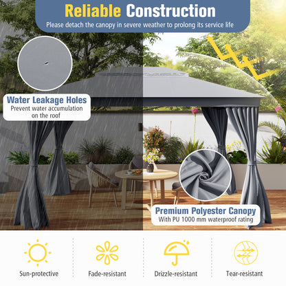10 x 13 Feet Patio Gazebo Double-Roof with Mesh Netting and Privacy Curtains-Gray