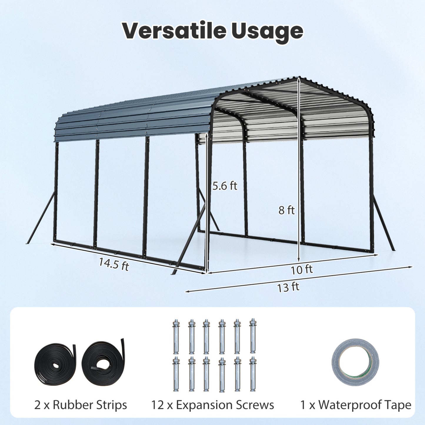 10 x 14.5 FT Heavy-Duty Carport Outdoor Galvanized Steel Garage Car Shelter with Leak-proof Roof