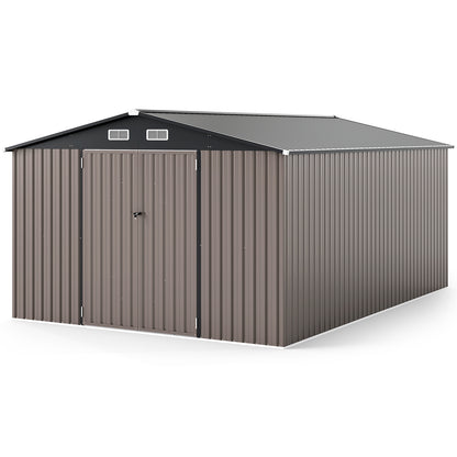 10 x 14 FT Outdoor Storage Shed with Improved Windproof Metal Structure-Gray