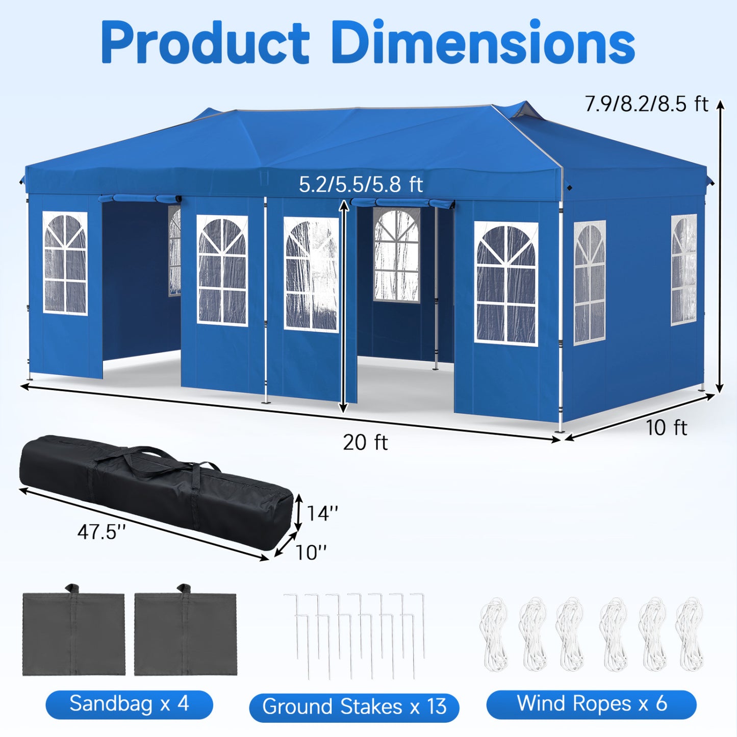 Pop Up Canopy Tent 10x20 FT with 6 Sidewalls