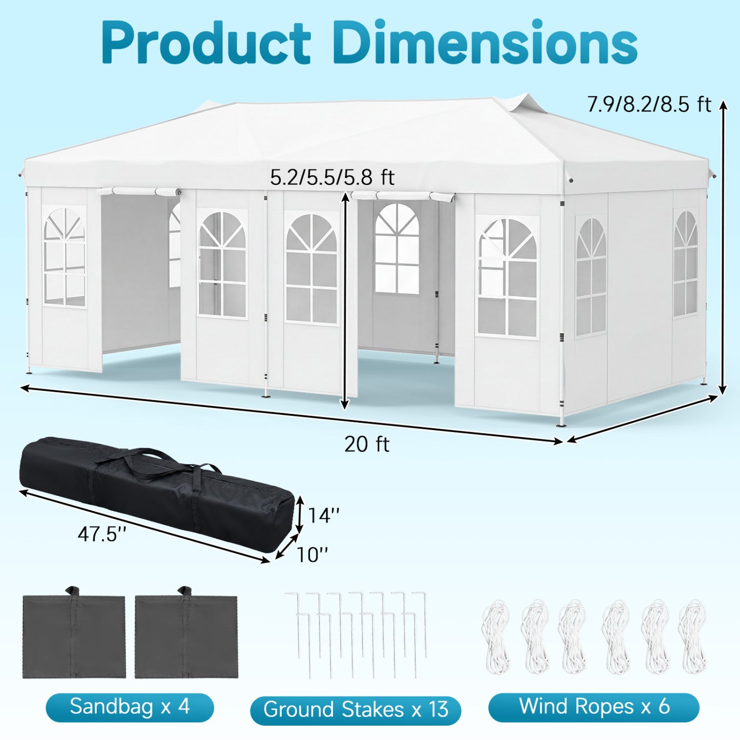 Pop Up Canopy Tent 10x20 FT with 6 Sidewalls
