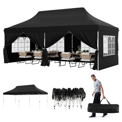 10 x 20 Feet Pop up Canopy with 6 Sidewalls Windows and Carrying Bag-Pink - Black