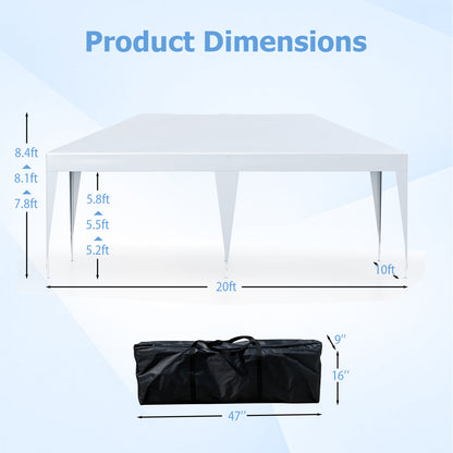 10 x 20 FT Pop up Canopy Tent with Carry Bag for Party BBQ-White
